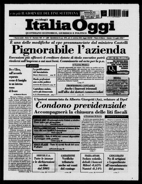 Italia oggi : quotidiano di economia finanza e politica